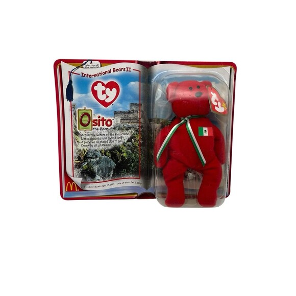 Teenie Beanie Babies Osito Red Mexico Mini Teddy Bear International Bears II NEW - Picture 1 of 8